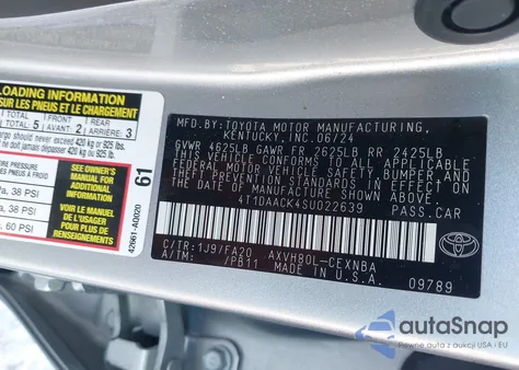 2025 Toyota Camry Le from USA, damaged, VIN 4T1DAACK4SU022639